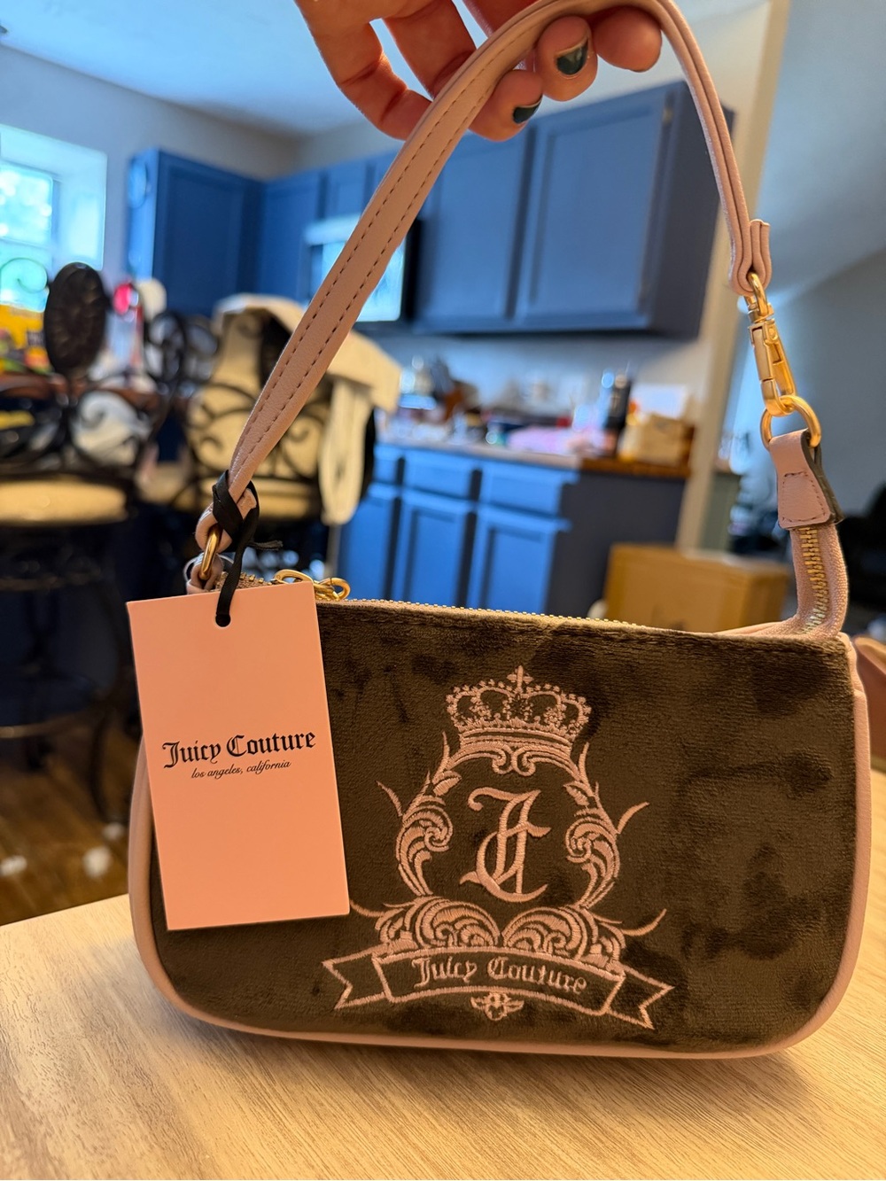 Juicy Couture Brown Velvet Mini Bag with Pink Trim
